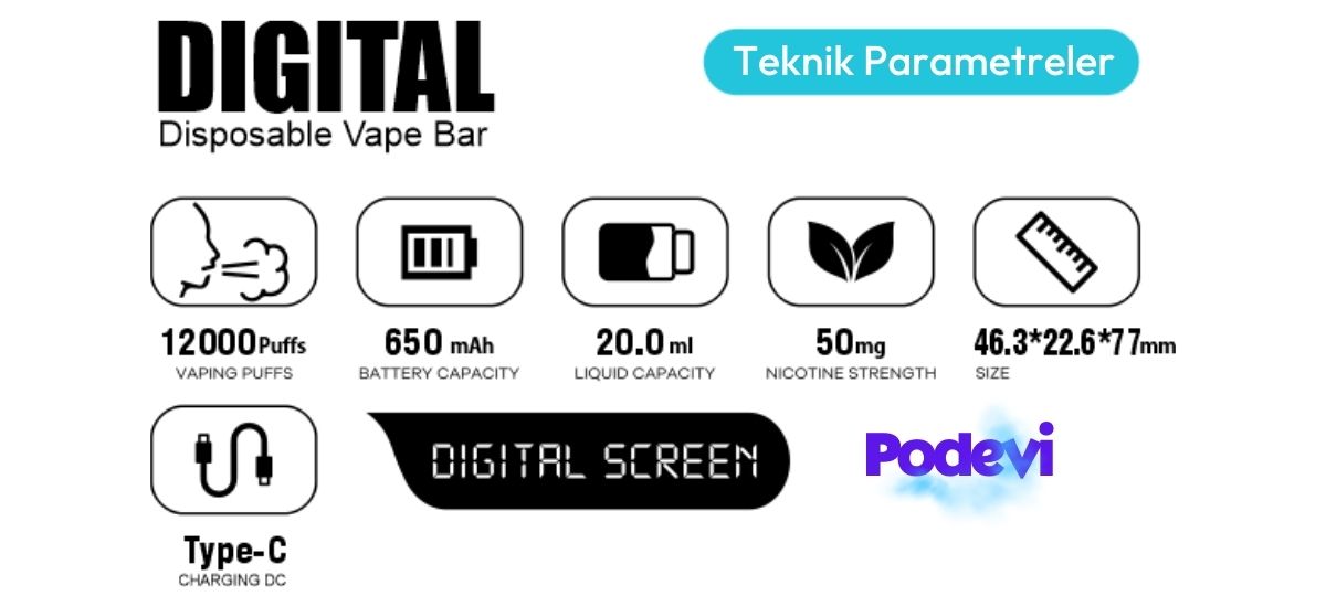 Saltica 12000 Dijital Göstergeli Puff Teknik Parametreler